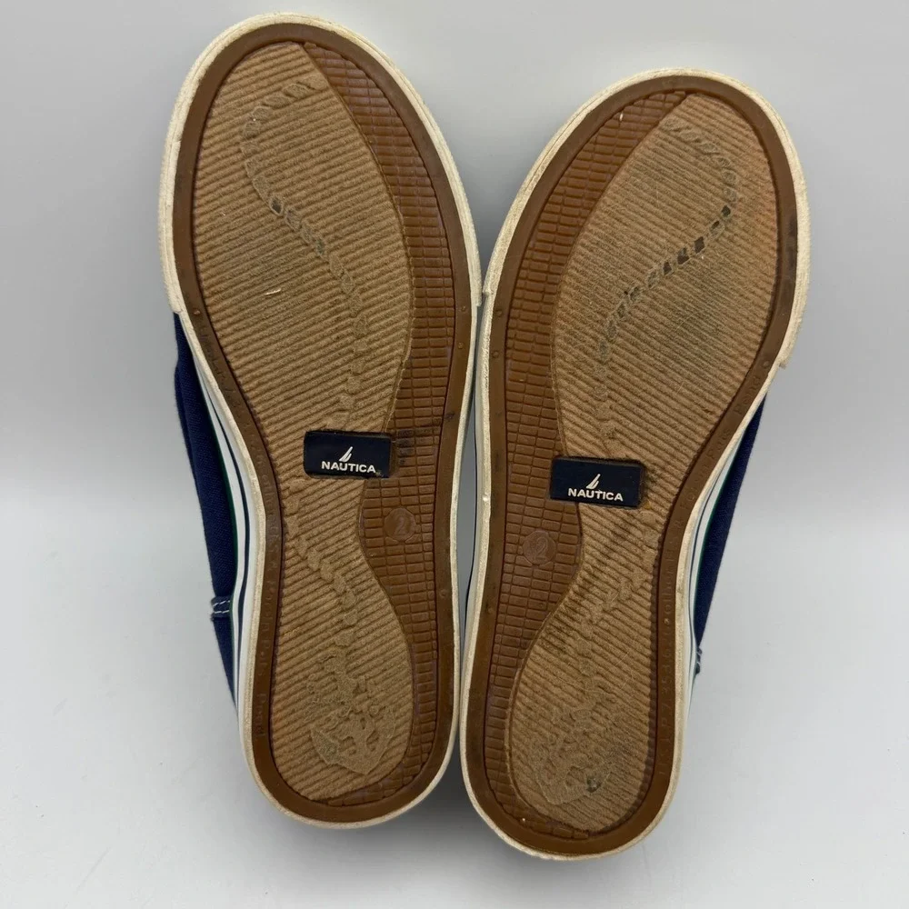 Nautica Spinnaker Boat Shoes Kids Size 2‎ Navy Blue Canvas Loafers Moc Toe